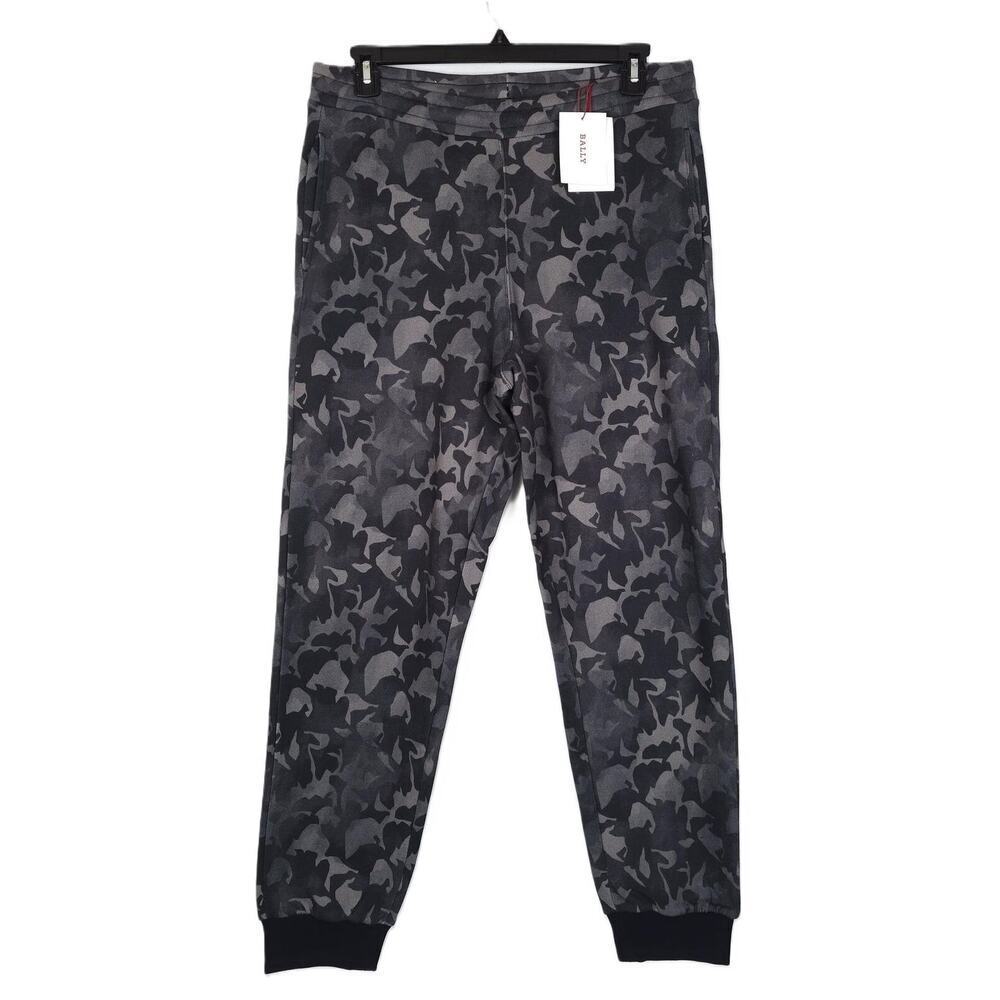 Bally Mens Jogger Sweatpants Sz Large Black Grey Camo Stretch Organic Cotton NWT